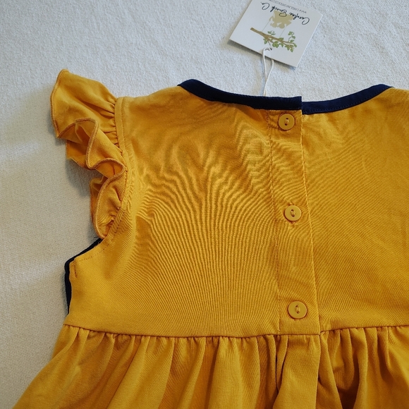 Girl's Carolina Smock Yellow Blue Flutter Sleeve Sunflower Embroidered Top 3T - Picture 4 of 6